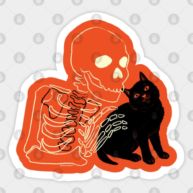 Skeleton and Kitten Sticker by SarahWrightArt